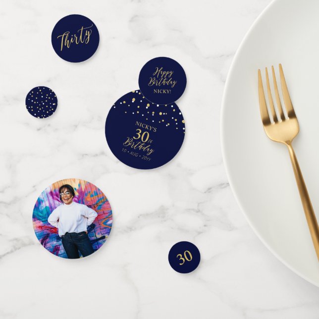 Thirty | Gold & Navy Confetti 30th Birthday Party Konfetti (Gruppe)