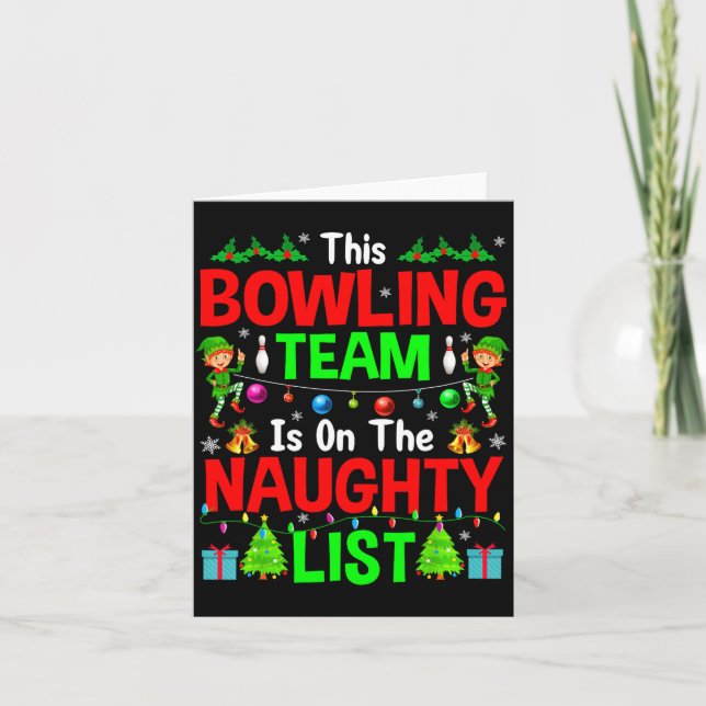This Bowling Team On Naughty List Cute Christmas E Karte (Vorderseite)