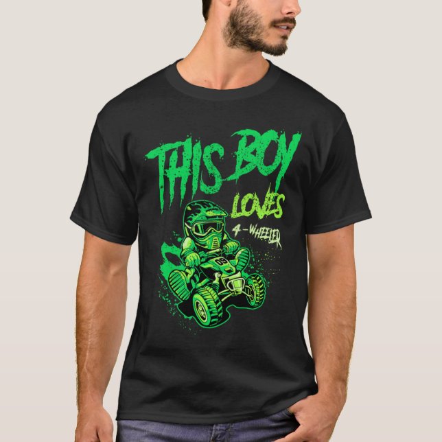 This Boy Loves 4 Wheeler ATV Quad Biker Grunge Sty T-Shirt (Vorderseite)
