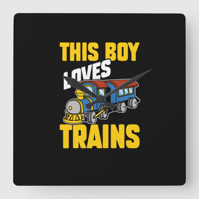 This Boy Loves Trains Locomotive Lover Railway Quadratische Wanduhr (Vorderseite)