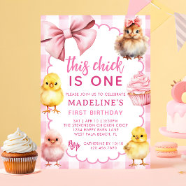 This Chick Is One Pink Chicken 1st Birthday Party Einladung