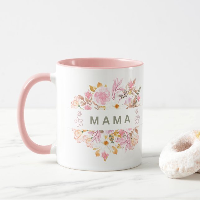 This floral Mama design features elegant botanical Tasse (Mit Donut)