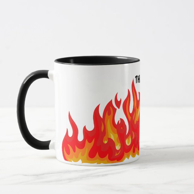 "This is fine" (schwarz + fire and flames) Tasse (Links)