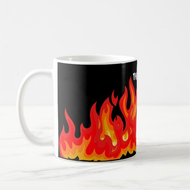 "This is fine" (weiß + fire and flames) Kaffeetasse (Links)