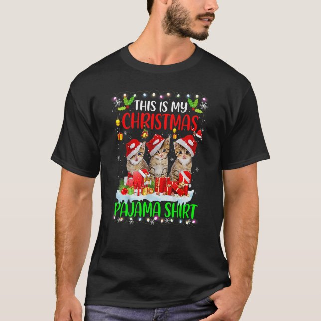 This Is My Christmas Pajama   Cat Santa Hat Lights T-Shirt (Vorderseite)