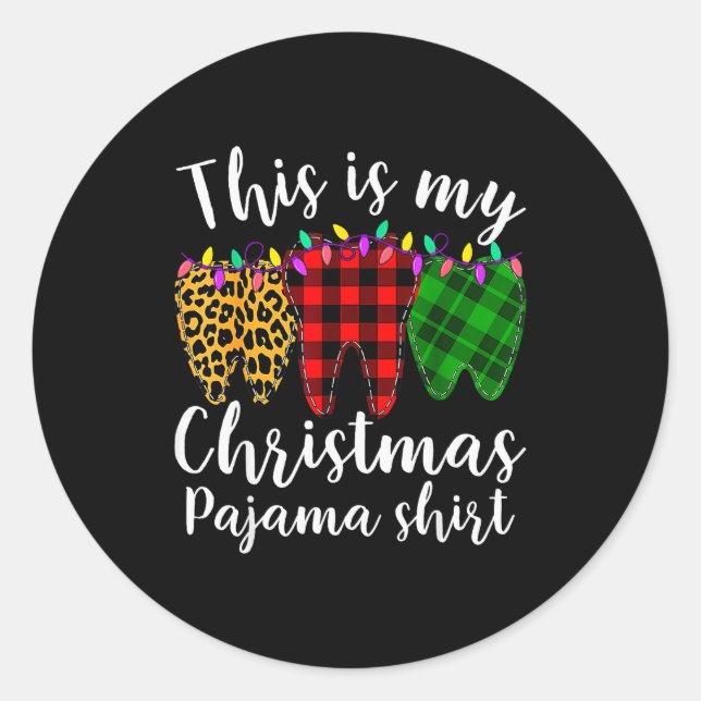 This Is My Christmas Pajama Christmas Teeth Leopar Runder Aufkleber (Vorderseite)