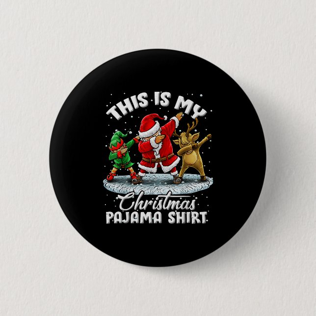 This Is My Christmas Pajama Dabbing Santa Elf Paja Button (Vorderseite)