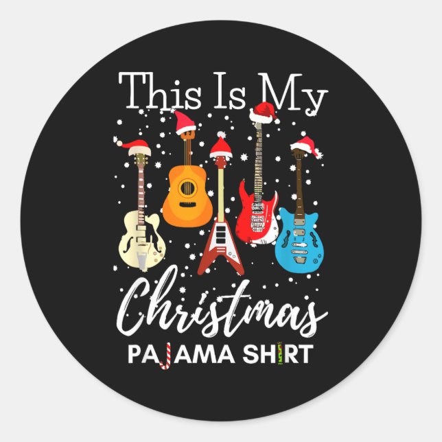 This Is My Christmas Pajama Guitar Guitarist Music Runder Aufkleber (Vorderseite)