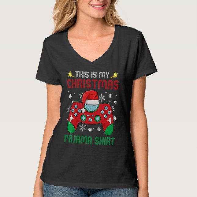 This Is My Christmas Pajama Santa Hat Gamer Video  T-Shirt (Vorderseite)