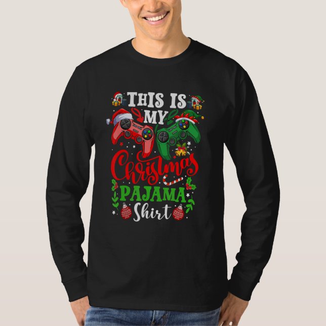 This is My Christmas Pajama Santa Hat Gamer Video  T-Shirt (Vorderseite)