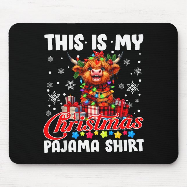 This Is My Christmas Pajama Santa Highland Cow Chr Mousepad (Vorne)
