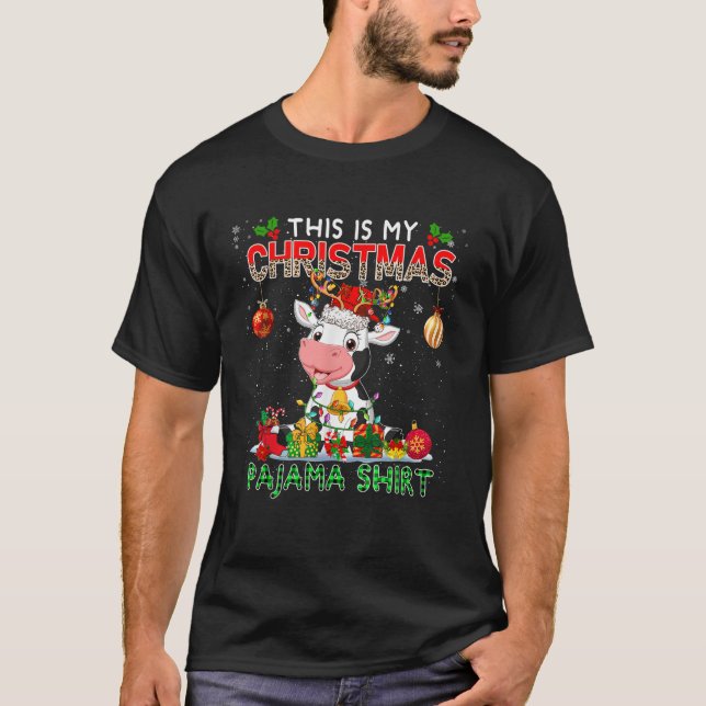 This Is My Christmas Pajama Santa Reindeer Cow Far T-Shirt (Vorderseite)