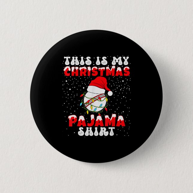 This Is My Christmas Pajama Shirt Cricket Player P Button (Vorderseite)
