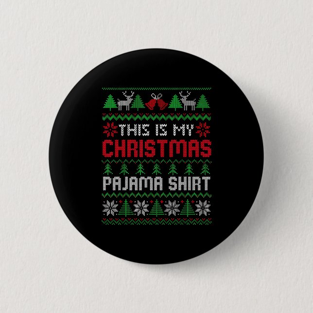 This Is My Christmas Pajama Shirt Lights Family Ma Button (Vorderseite)