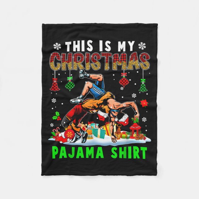 This Is My Christmas Pajama Shirt Two Santa Wrestl Fleecedecke (Vorderseite)