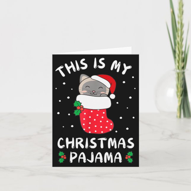 This Is My Christmas Pajamas Sweet Siam Cat Stocki Karte (Vorderseite)