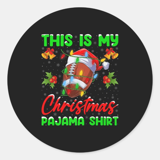 This Is My Football Christmas Pajamas Funny Footba Runder Aufkleber (Vorderseite)