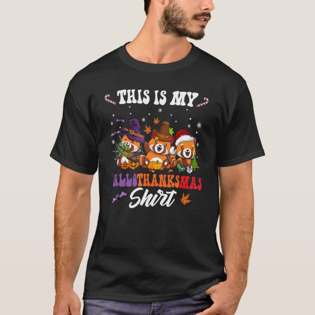This Is My Hallothanksmas Red Panda Santa Hat Chri T-Shirt (Vorderseite)