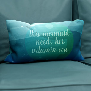 This Mermaid Quote Watercolor Waves Lumbar Pillow Lendenkissen