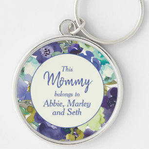 This Mommy Belongs to Navy Blue Yellow Teal Floral Schlüsselanhänger