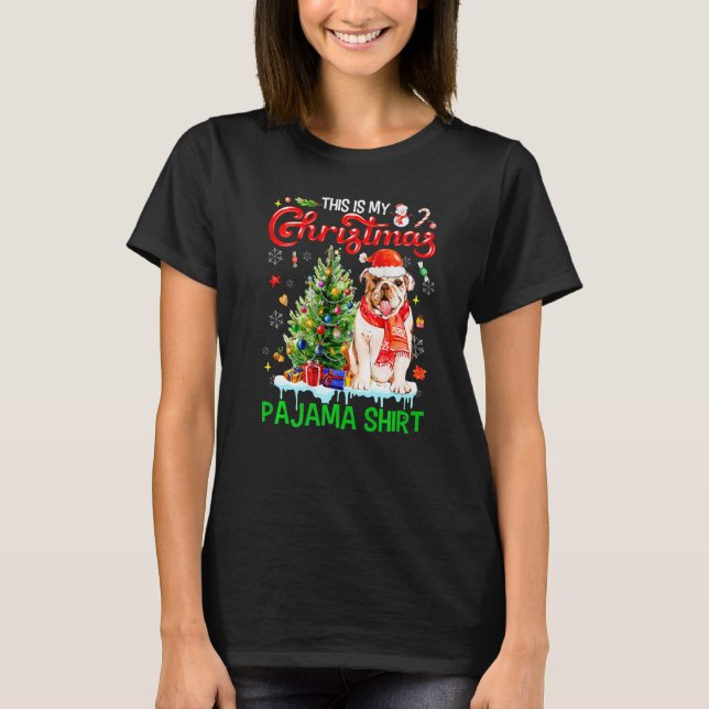 This My Christmas Pajama  Bulldog Scarf Santa Xmas T-Shirt (Vorderseite)
