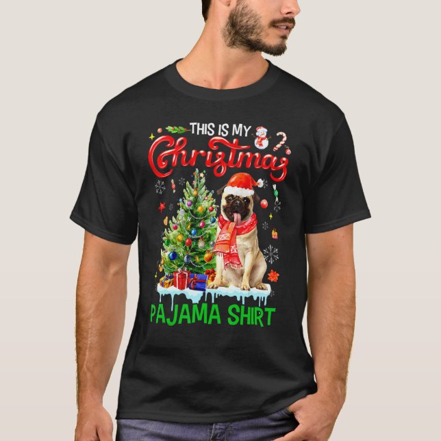 This My Christmas Pajama  Pug Scarf Santa Xmas T-Shirt (Vorderseite)