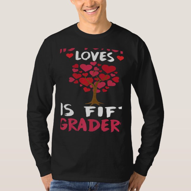 This Teacher Loves His Valentines Day Tree 5th Gra T-Shirt (Vorderseite)