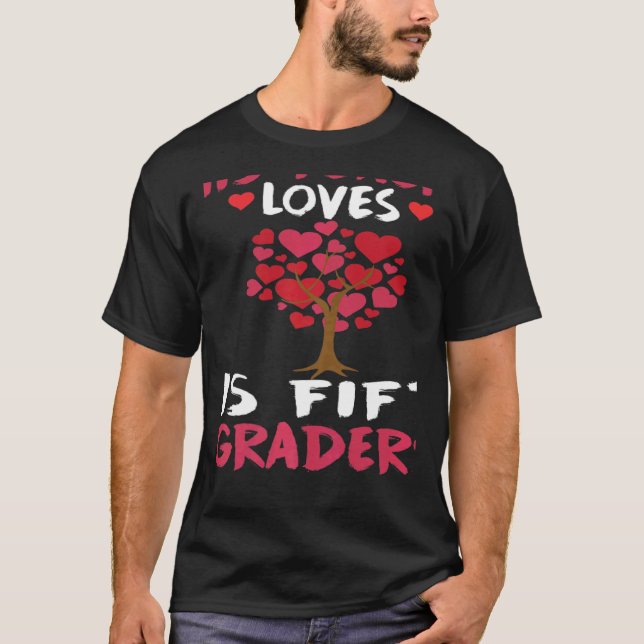This Teacher Loves His Valentines Day Tree 5th Gra T-Shirt (Vorderseite)