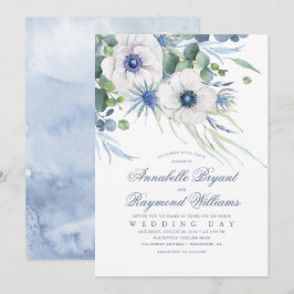 Thistle Anemone Greenery Dusty Blue Wedding Einladung