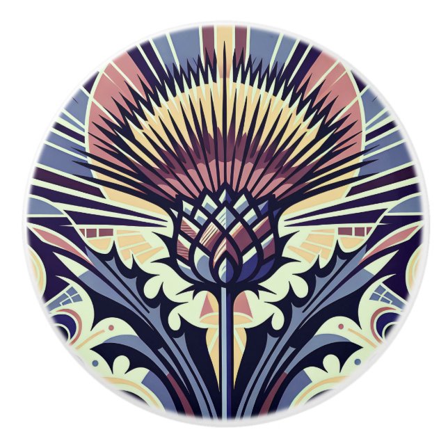 Thistle Blume Art Deco Keramikknauf (Vorderseite)