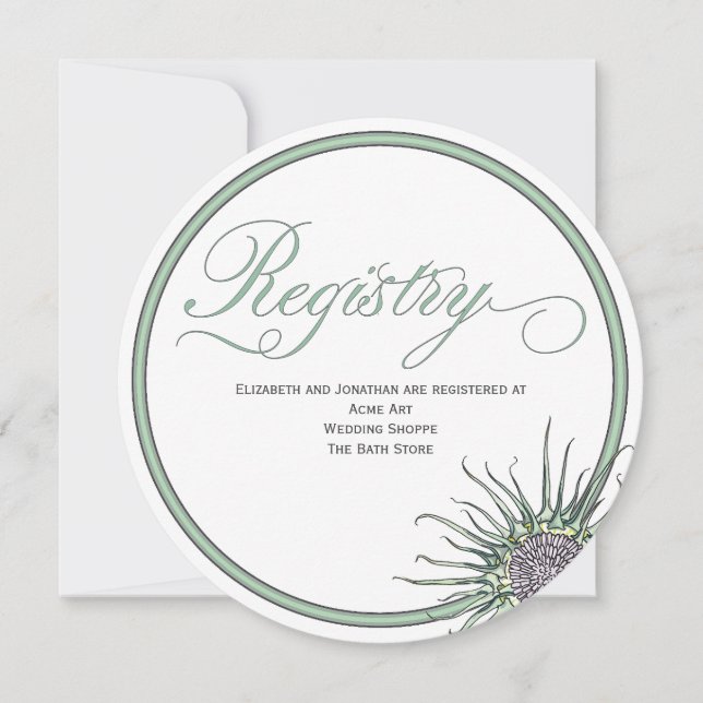 Thistle Blume Round Wedding Registry Card Einladung (Vorderseite)