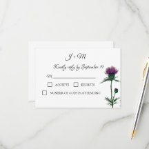 Thistle Floral Scottish Watercolor Wedding RSVP