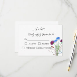 Thistle Floral Scottish Watercolor Wedding RSVP Karte