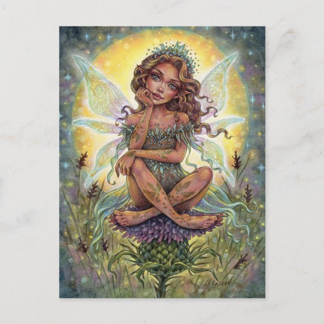 Thistle Landing Postcard Fairy Fantasy Blume Postkarte (Vorderseite)