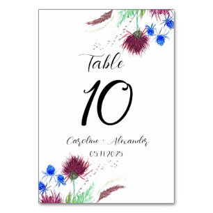 Thistle Lila Floral Scottish Rustic Wedding Tischnummer