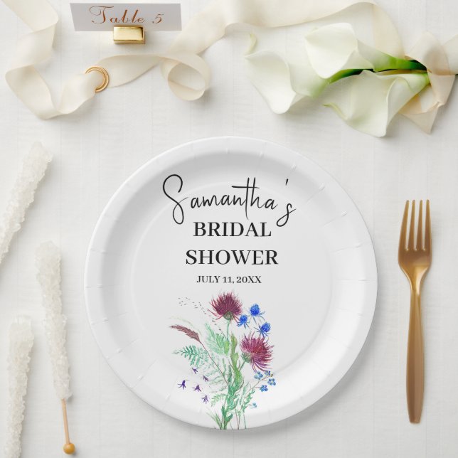 Thistle Purple Flowers Scottish Boho Brautparty Pappteller (Hochzeit)