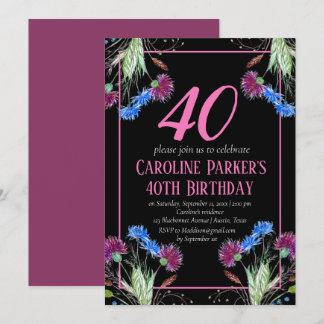 Thistle Scottish 40 th Birthday Lila Floral Einladung