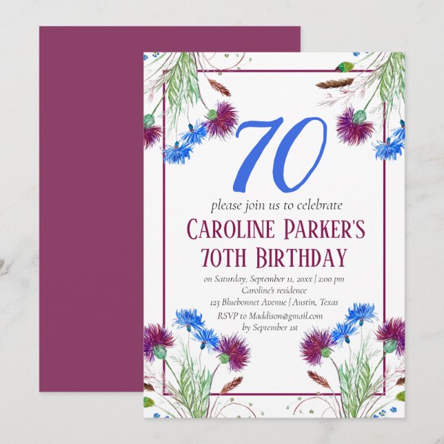 Thistle Scottish 70 th Birthday Lila Floral Einladung (Vorne/Hinten)