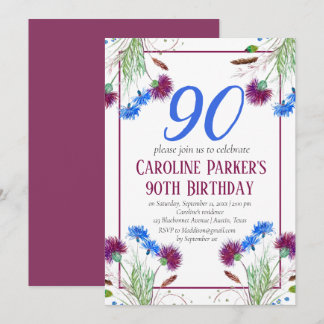 Thistle Scottish 90th Birthday Lila Floral Einladung