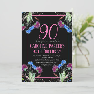 Thistle Scottish 90th Birthday Lila Floral Einladung
