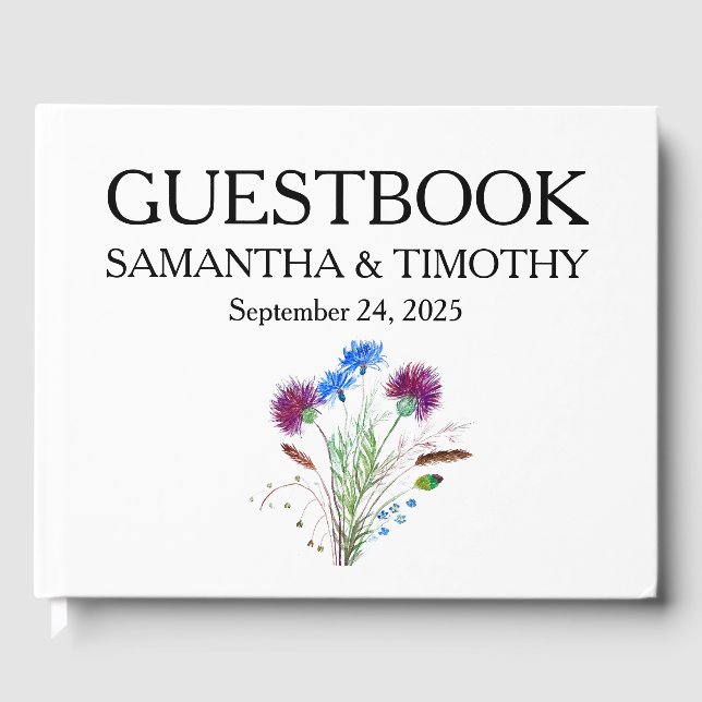 Thistle Scottish Watercolor Floral Wedding Gästebuch (Vorderseite)