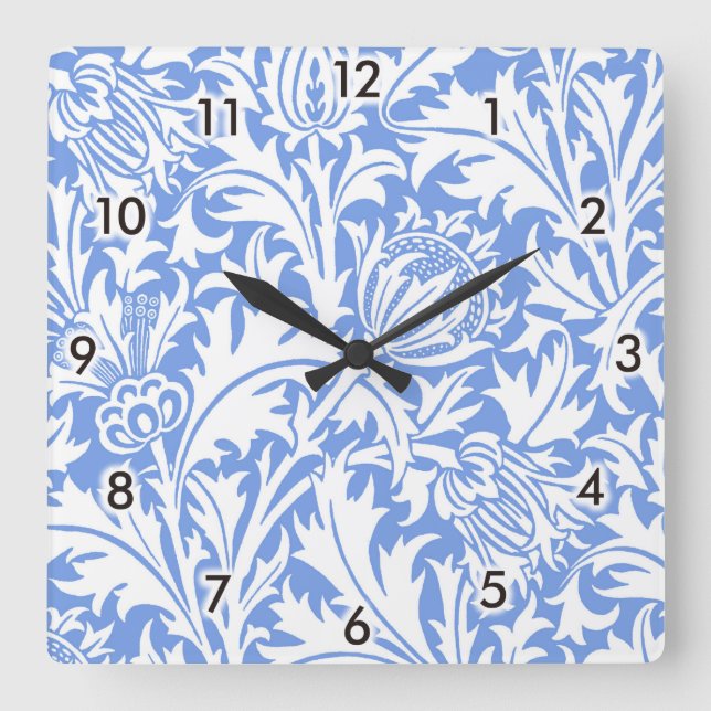 Thistle, William Morris Quadratische Wanduhr (Vorderseite)