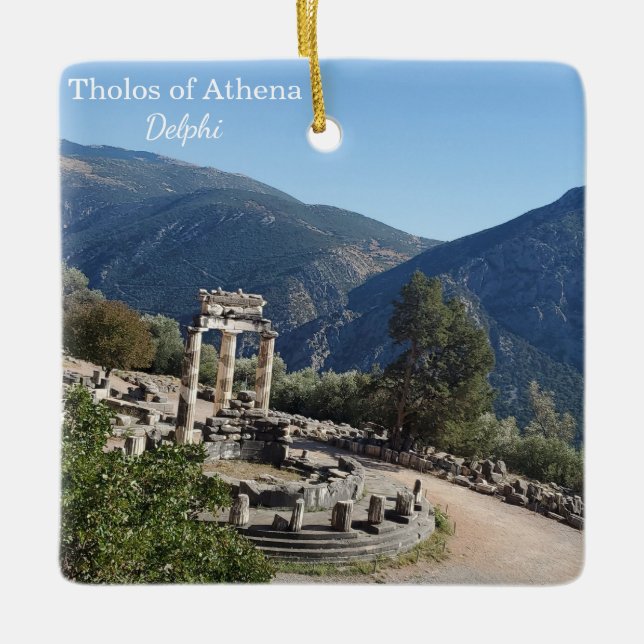 Tholos der Athena Delphi Griechenland Souvenir Wei Keramikornament (Vorderseite)