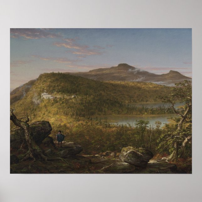 Thomas Cole - Blick auf die beiden Seen und Berge Poster (Vorne)