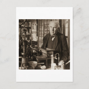 Thomas Edison in seinem Labor Stereobild Postkarte
