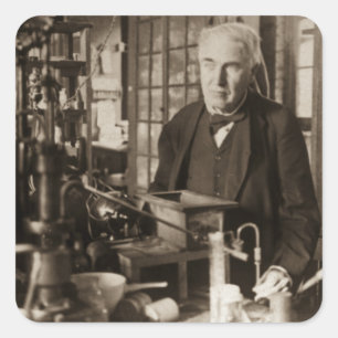 Thomas Edison in Seinem Labrador Stereoview Quadratischer Aufkleber