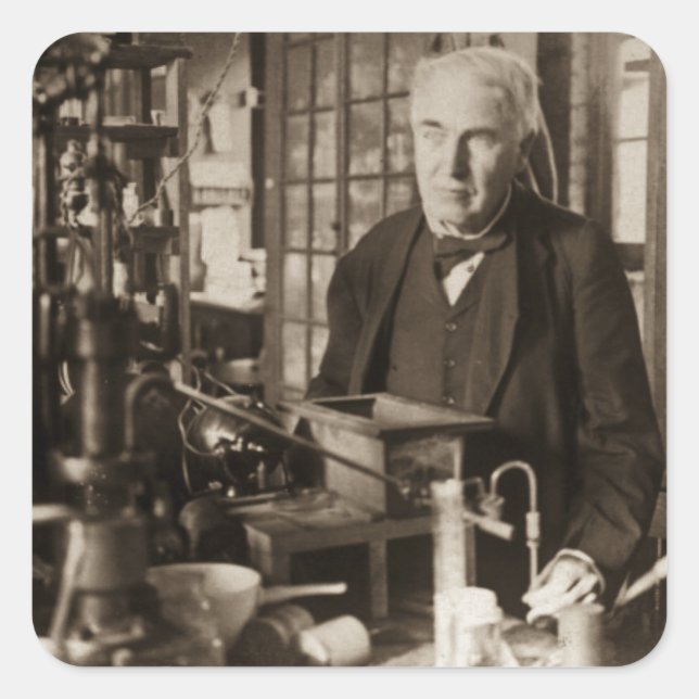 Thomas Edison in Seinem Labrador Stereoview Quadratischer Aufkleber (Vorderseite)