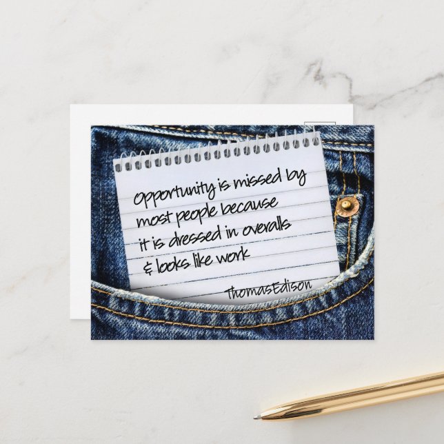 Thomas Edison Inspirational Zitat "Gelegenheit" Postkarte (Vorderseite/Rückseite Beispiel)