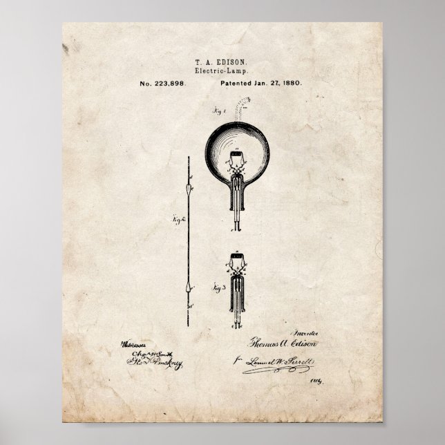 Thomas Edison Light Bulb Patent - Old Look Poster (Vorne)