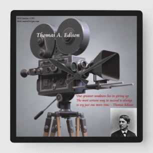 Thomas Edison "One more time" Zitat Wall Clock Quadratische Wanduhr